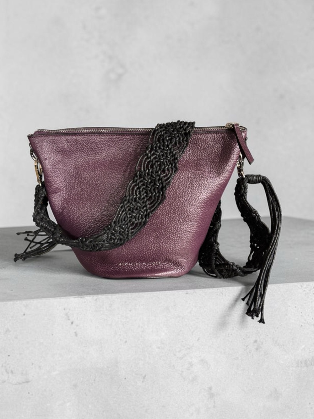 NWT Danielle Nicole Selma Leather Bucket Bag Eggplant Purple Bohemian